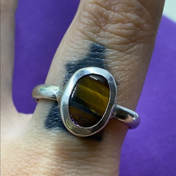 💛 Vintage Handmade Sterling Silver Tiger’s Eye Ring - Picture 4 of 6